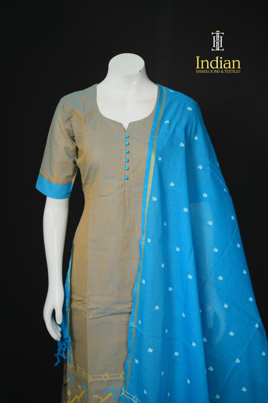 Chettinad Jamdhani Cotton Sets-Grey &amp; Blue
