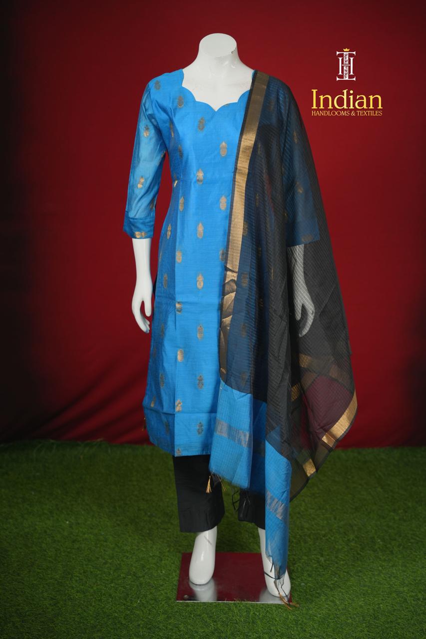Premium Banaras Silk Set-Blue &amp; Black