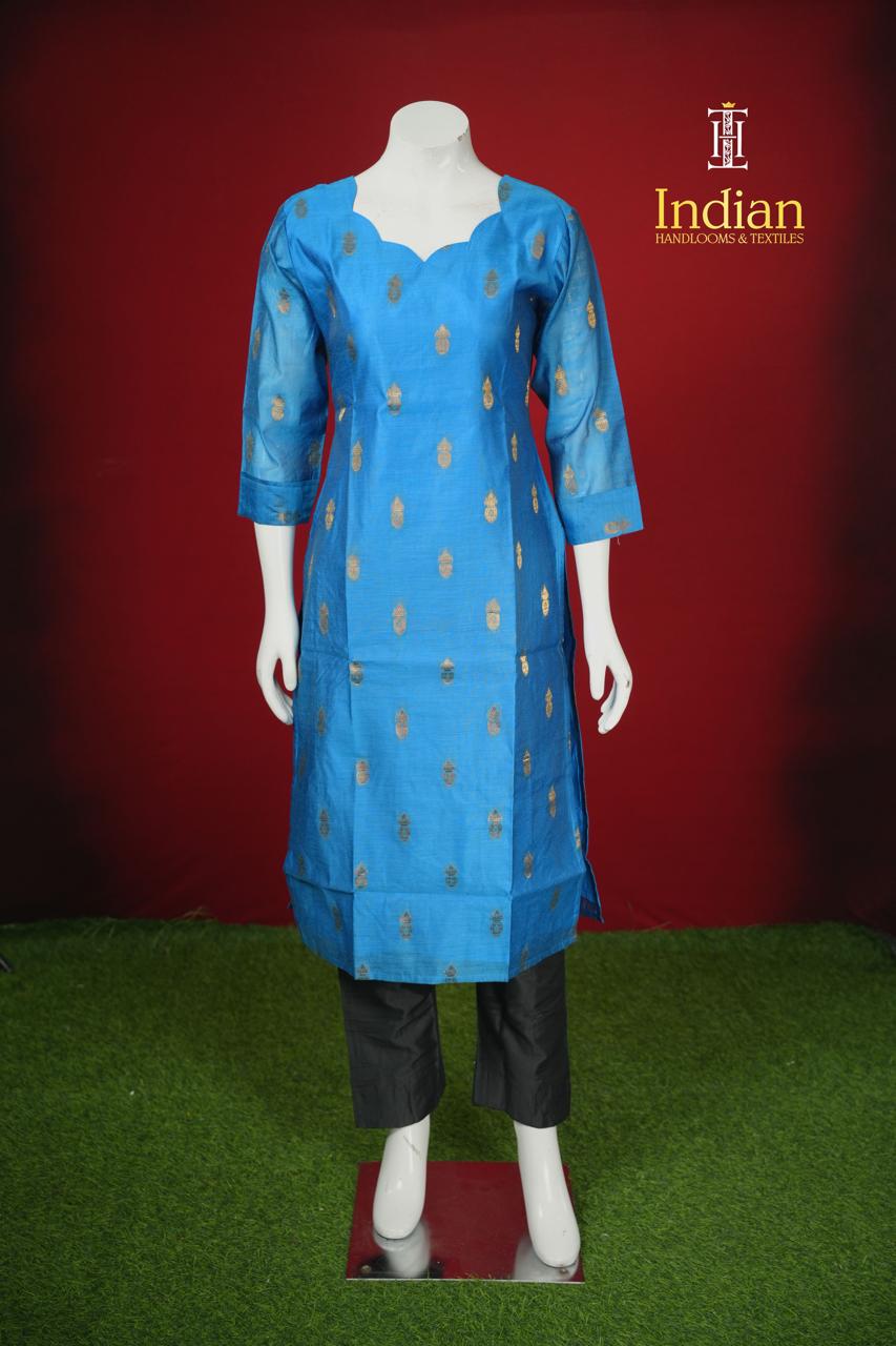 Premium Banaras Silk Set-Blue &amp; Black