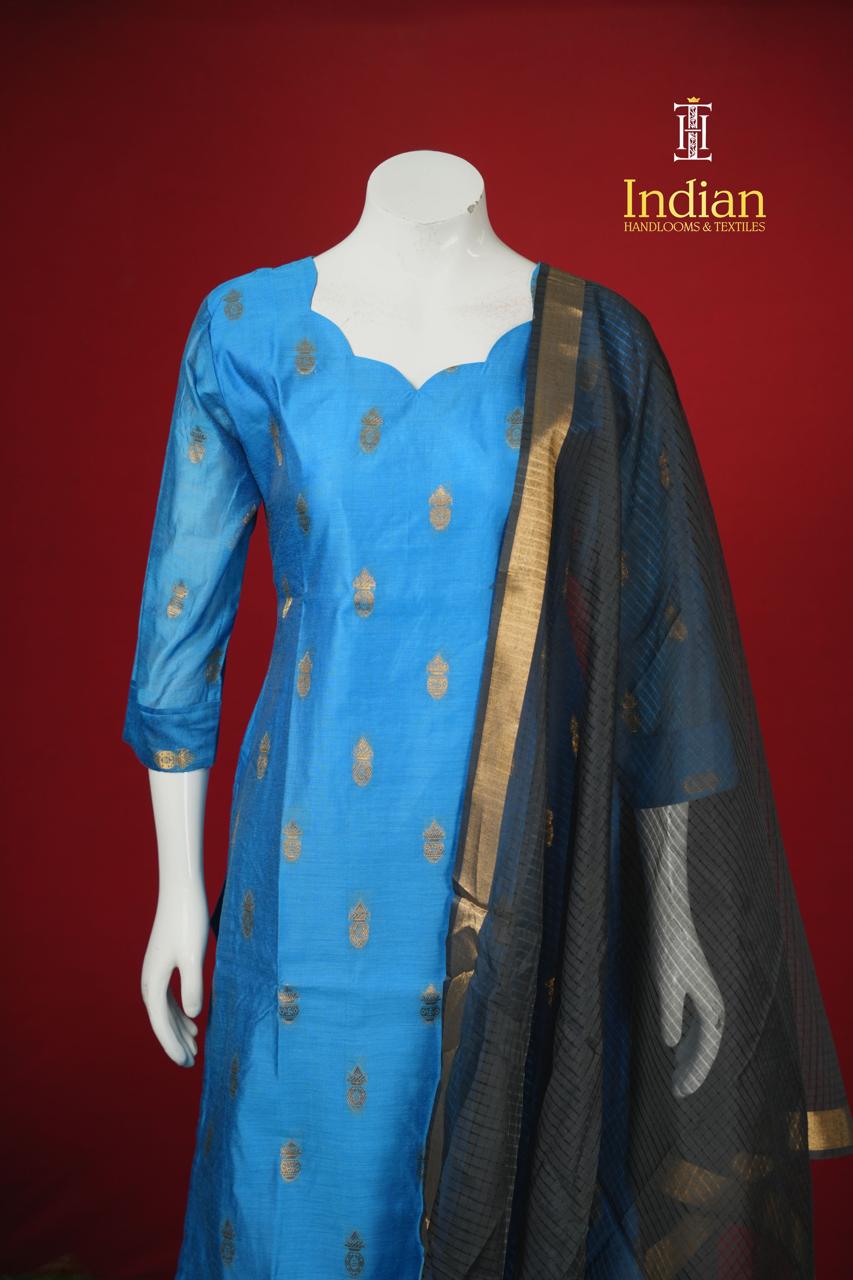 Premium Banaras Silk Set-Blue &amp; Black