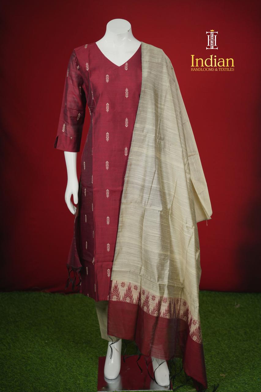 New 2 Raw Silk Sets - Maroon