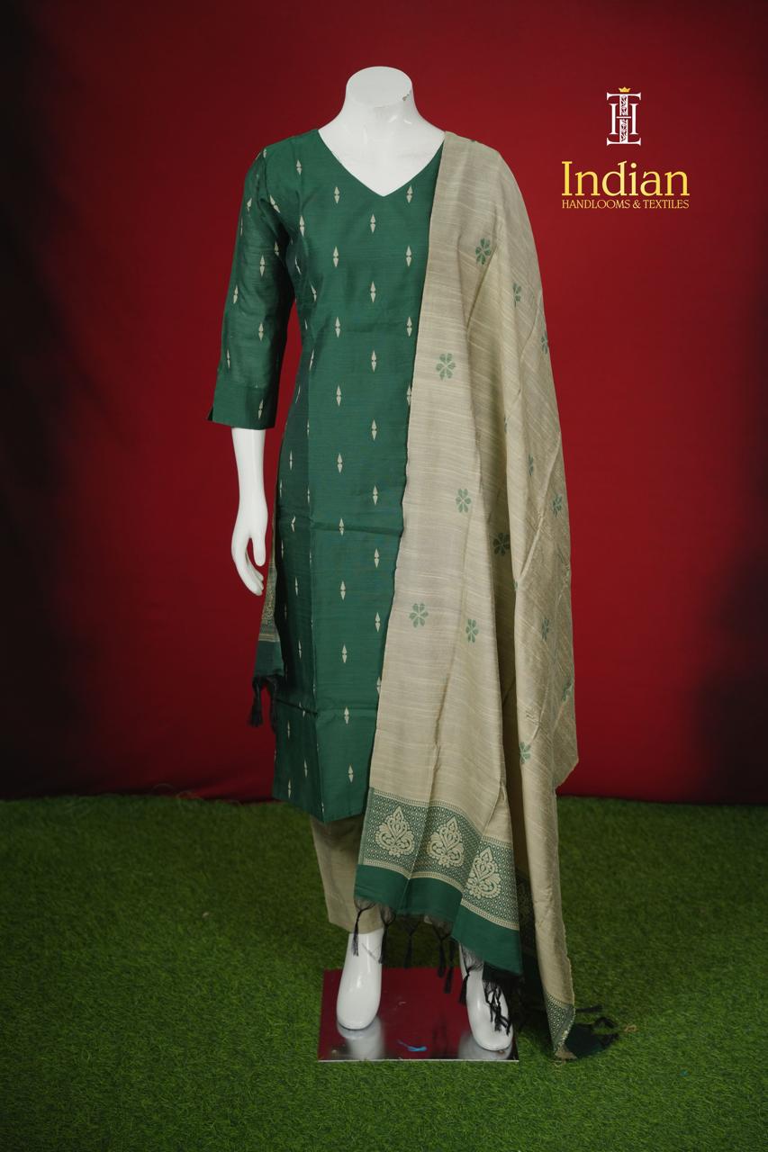 New 2 Raw Silk Sets -Dark Green