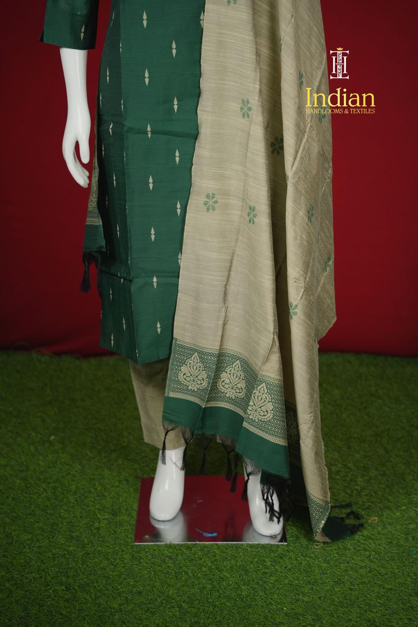 New 2 Raw Silk Sets -Dark Green