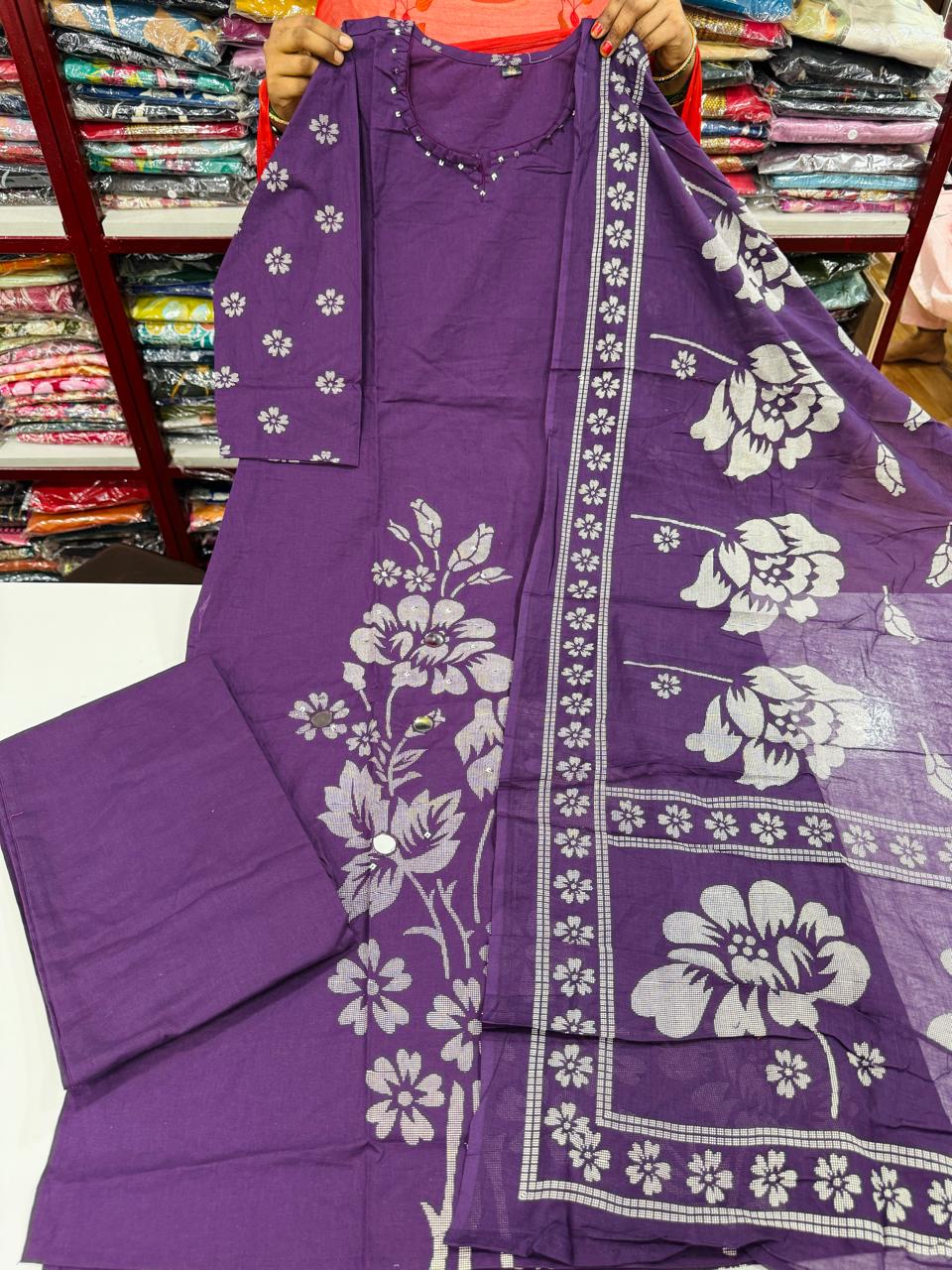 B Jaipuri Cotton Sets -Purple