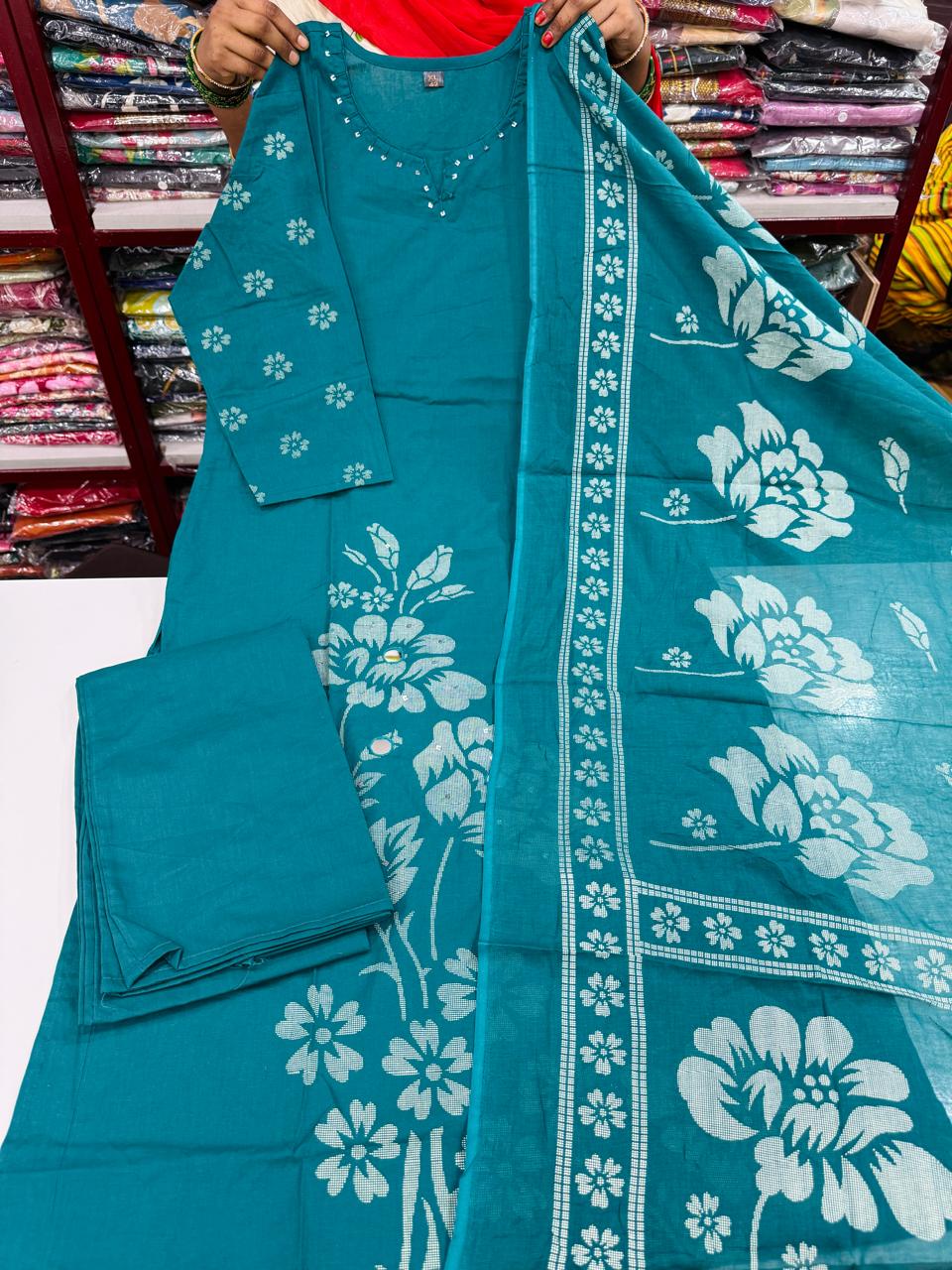 B Jaipuri Cotton Sets - Sea Green
