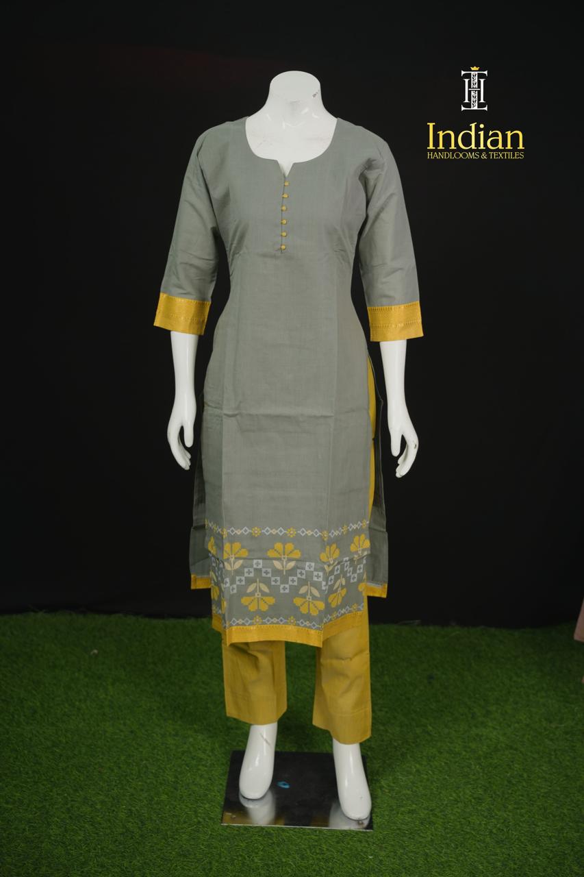 Chettinad Jamdhani Cotton Sets-Grey &amp; yellow a