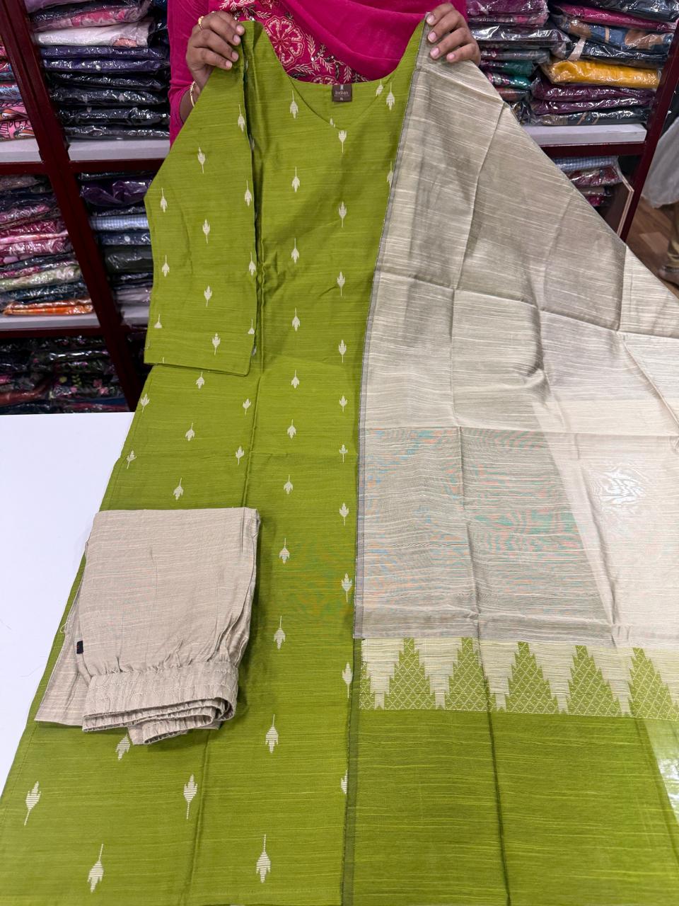 New 2 Raw Silk Sets -Lite Green