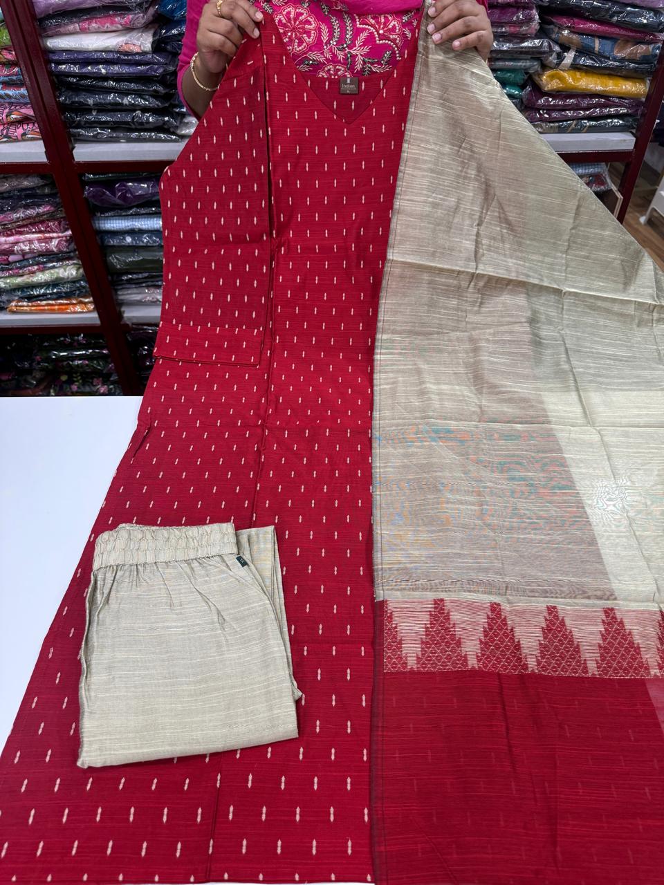 New 2 Raw Silk Sets -Redish Maroon