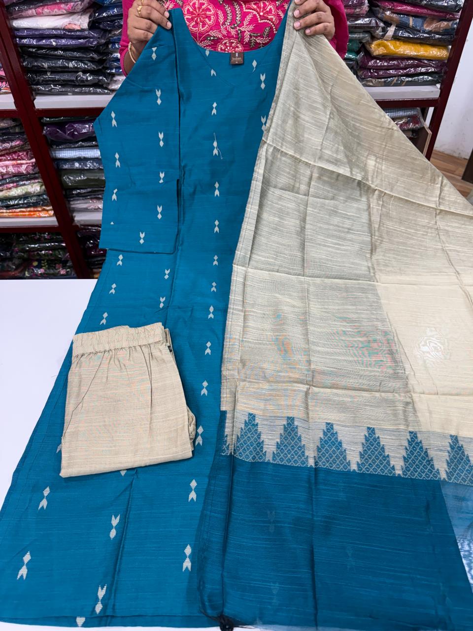 New 2 Raw Silk Sets -Peacock Blue