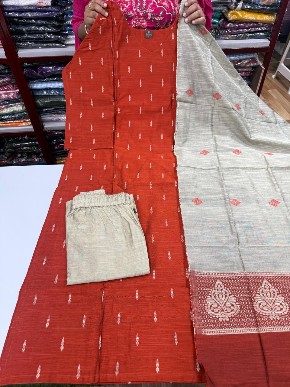 New 2 Raw Silk Sets -Rust Orange