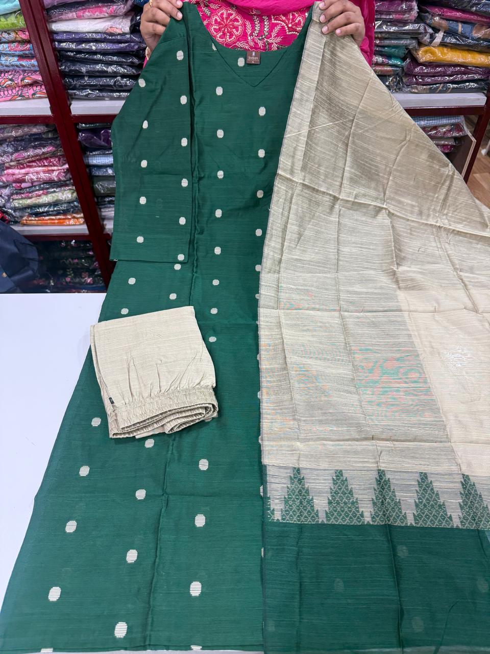 New 2 Raw Silk Sets - 1 Dark Green