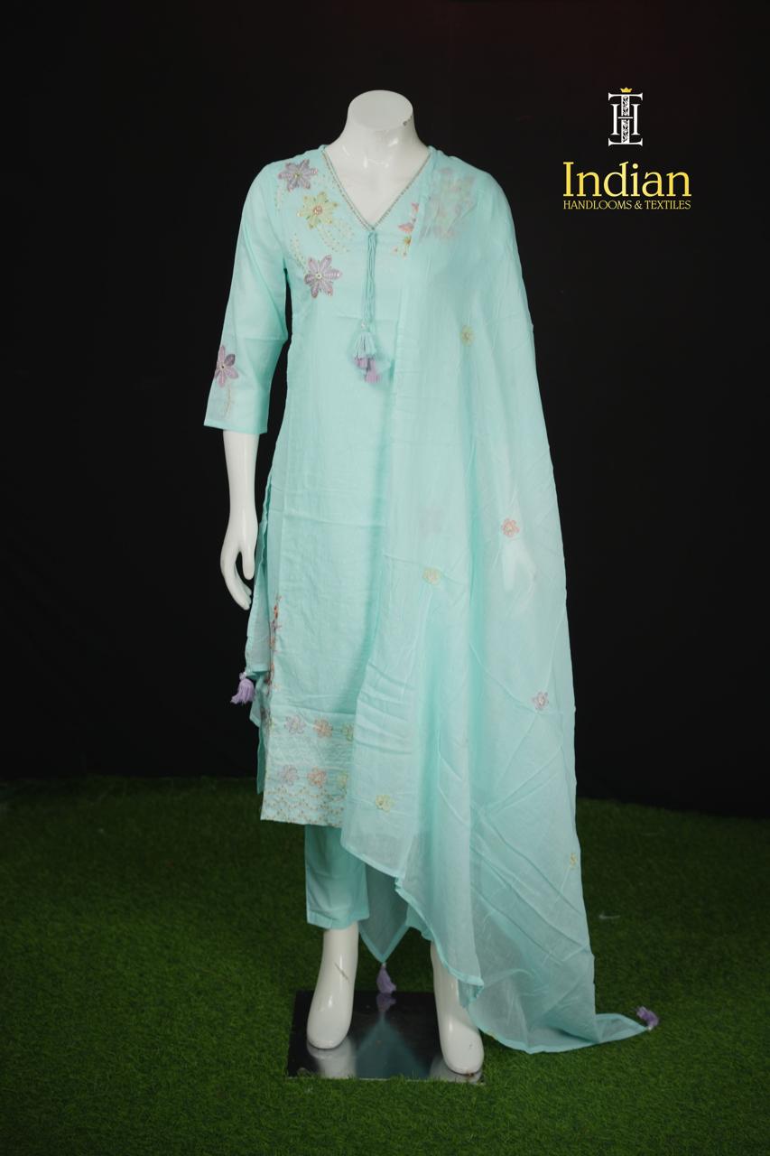 Designer Mul Cotton Sets-Sky Blue