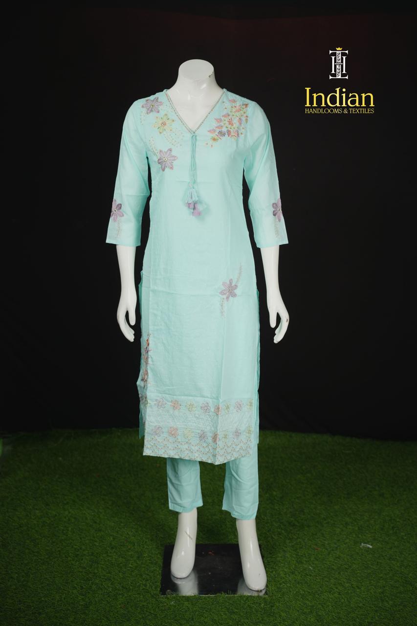 Designer Mul Cotton Sets-Sky Blue