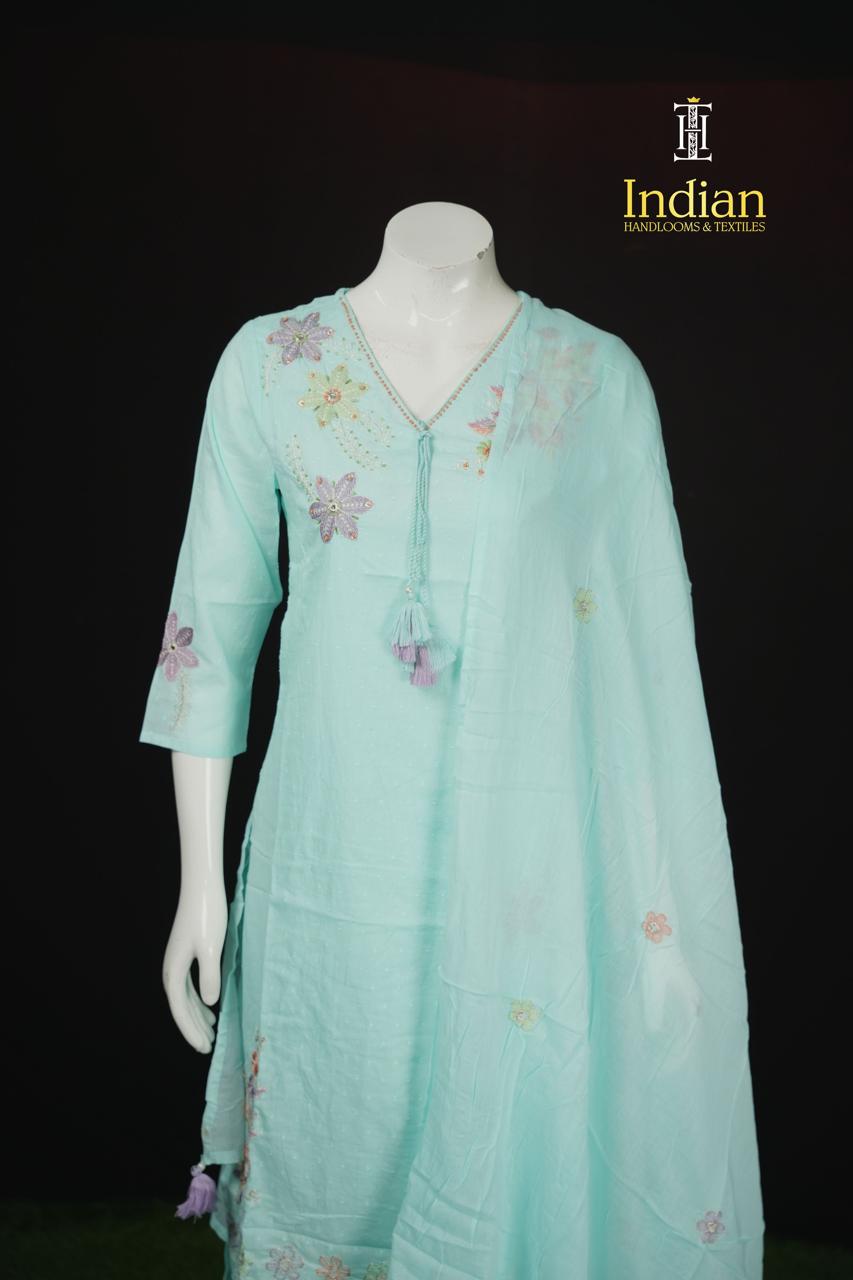 Designer Mul Cotton Sets-Sky Blue