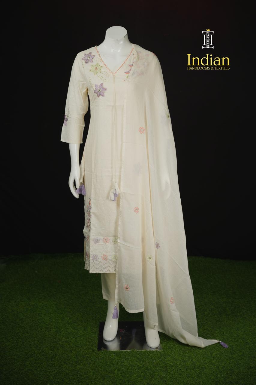 Designer Mul Cotton Sets-Half White