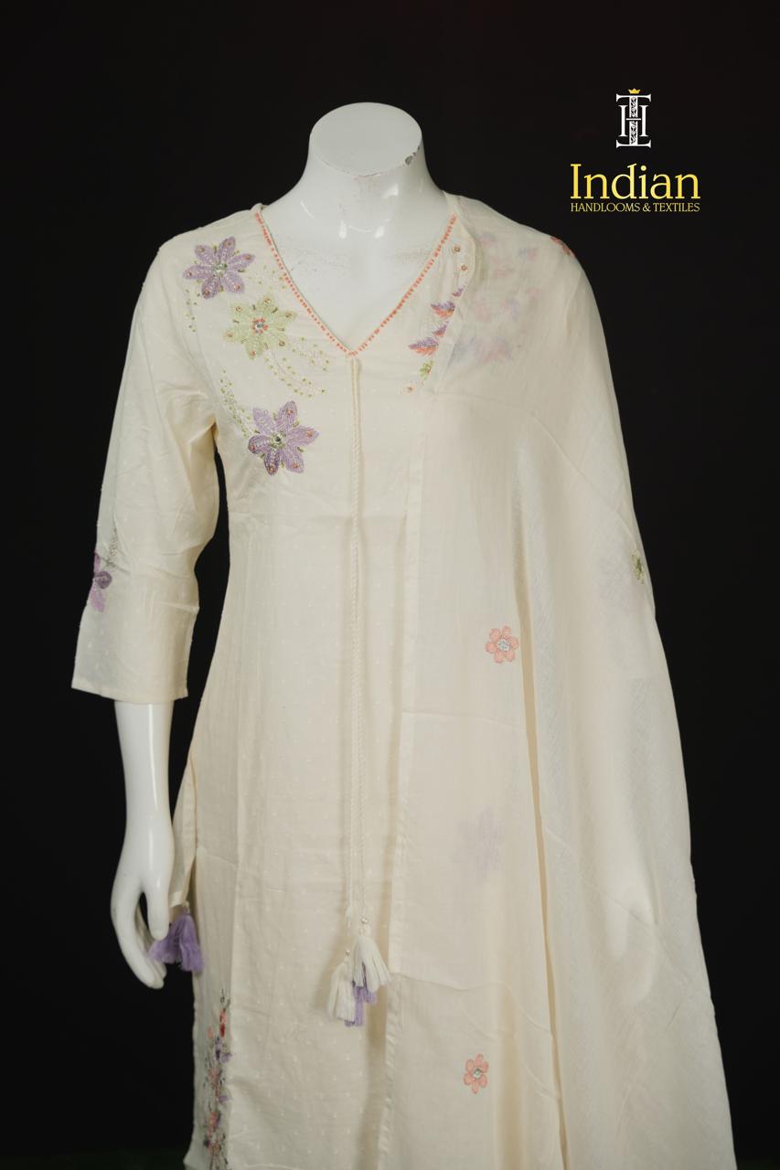 Designer Mul Cotton Sets-Half White