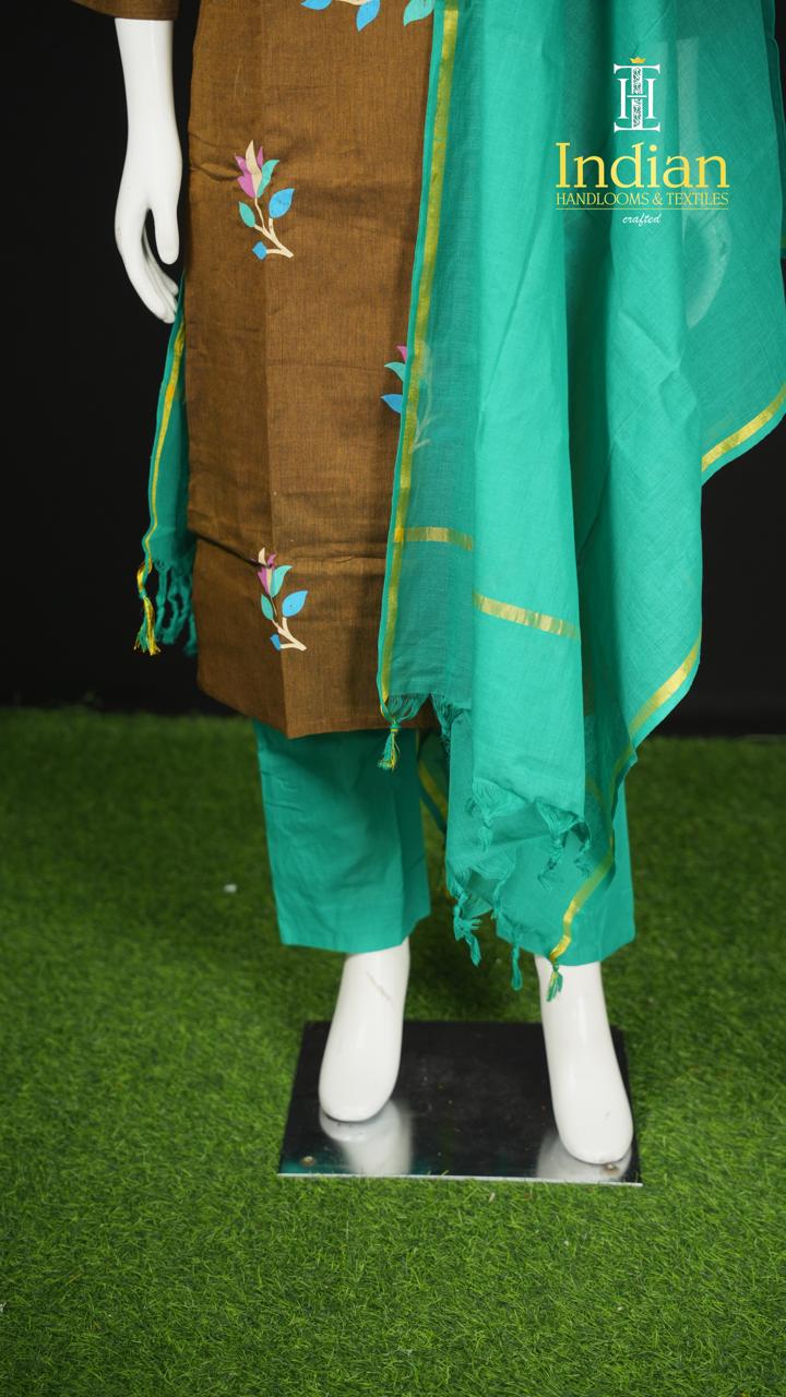 Handloom 1 Painted Cotton Sets- Brown &amp; See Green