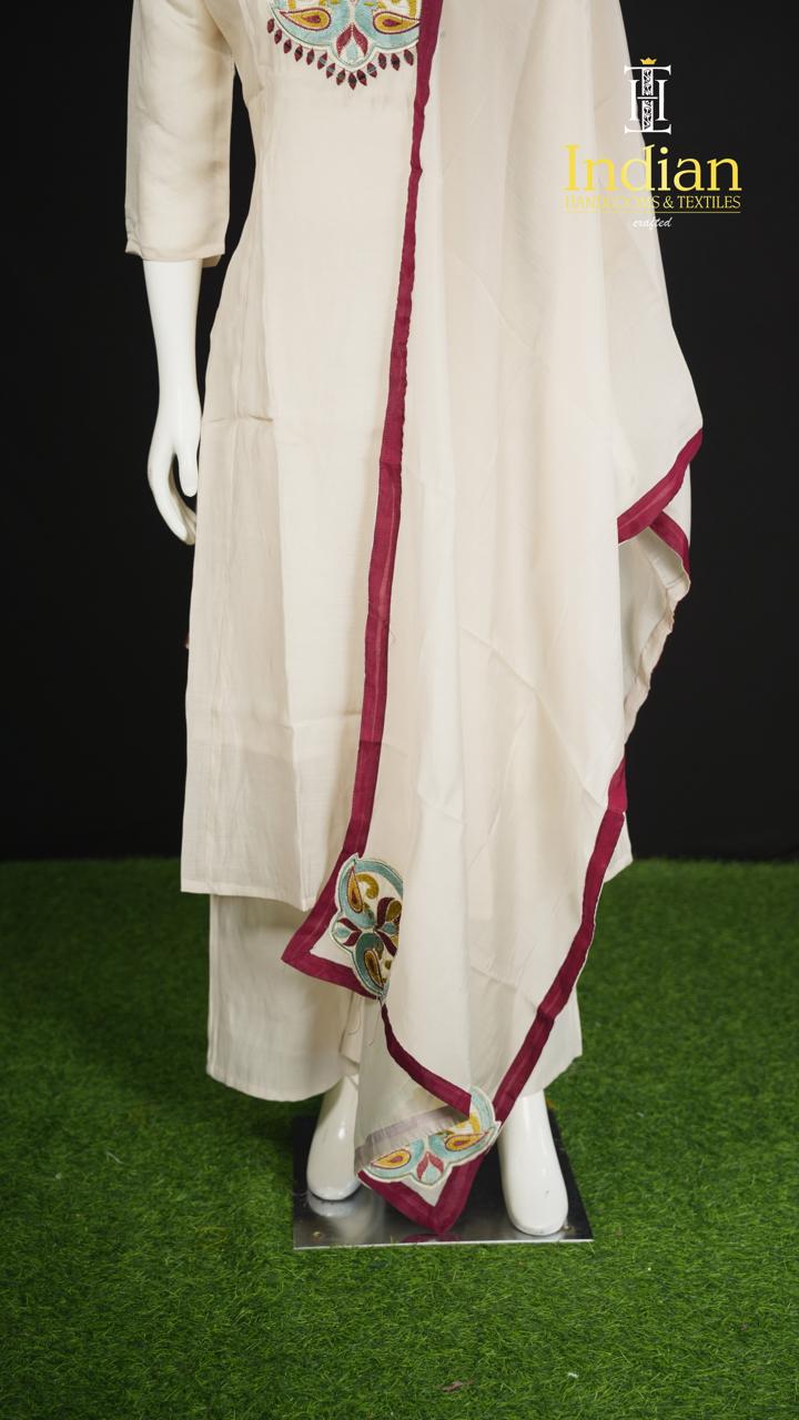 P.Designer Mul Chanderi Aline Cut 3Pc Sets-White