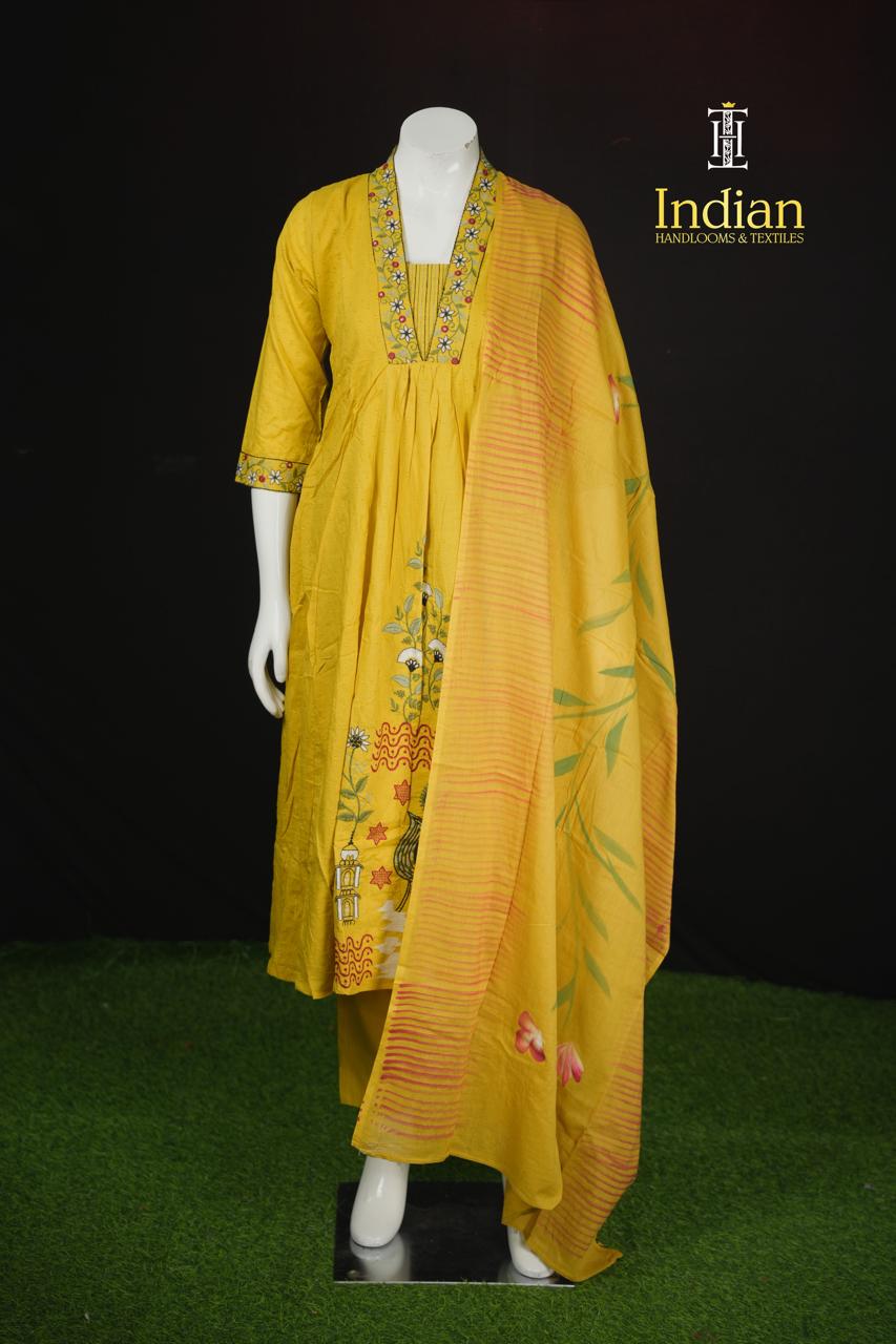 Designer Heavy Mul Cotton sets-Yellow
