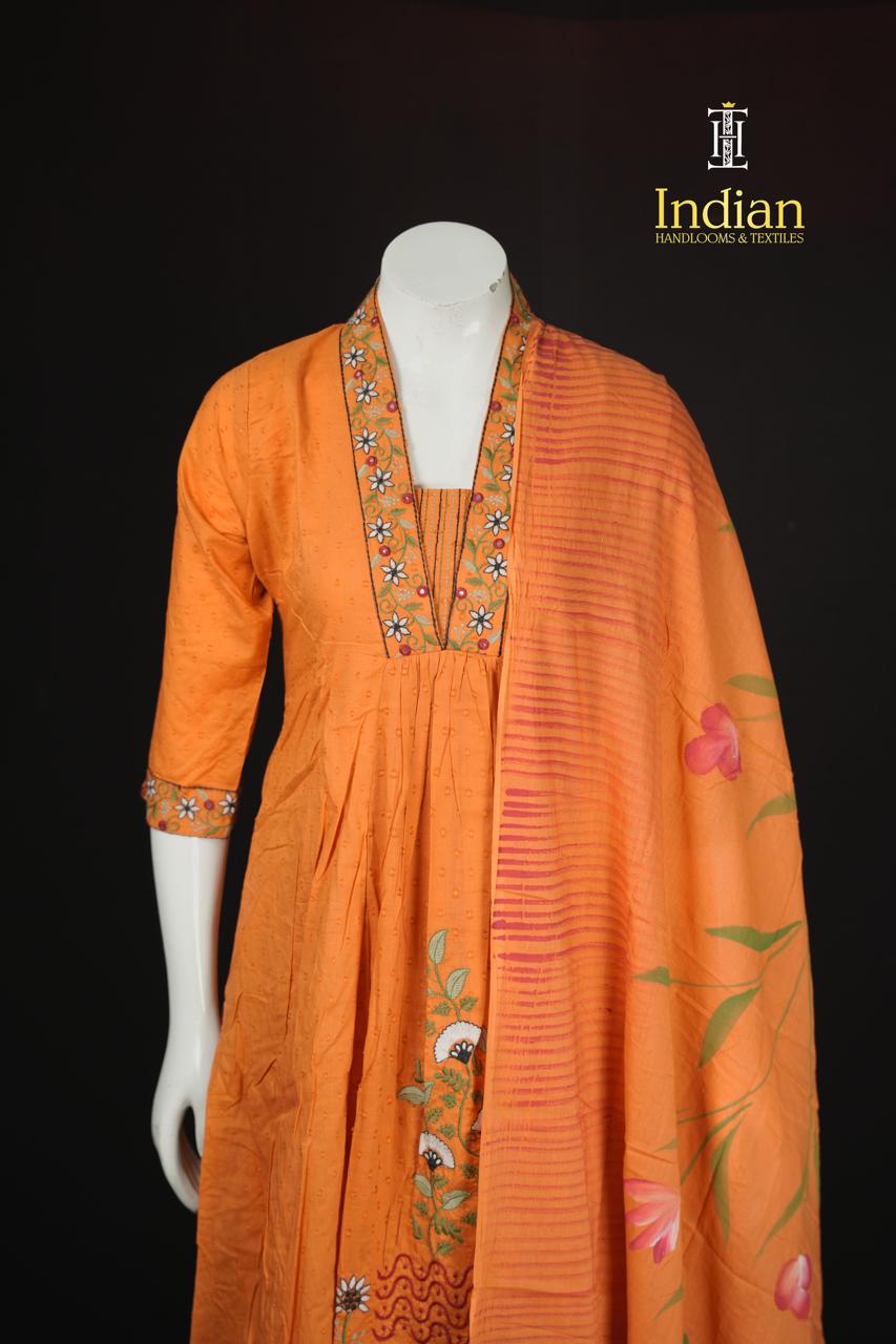 Designer Heavy Mul Cotton sets-Rust Orange
