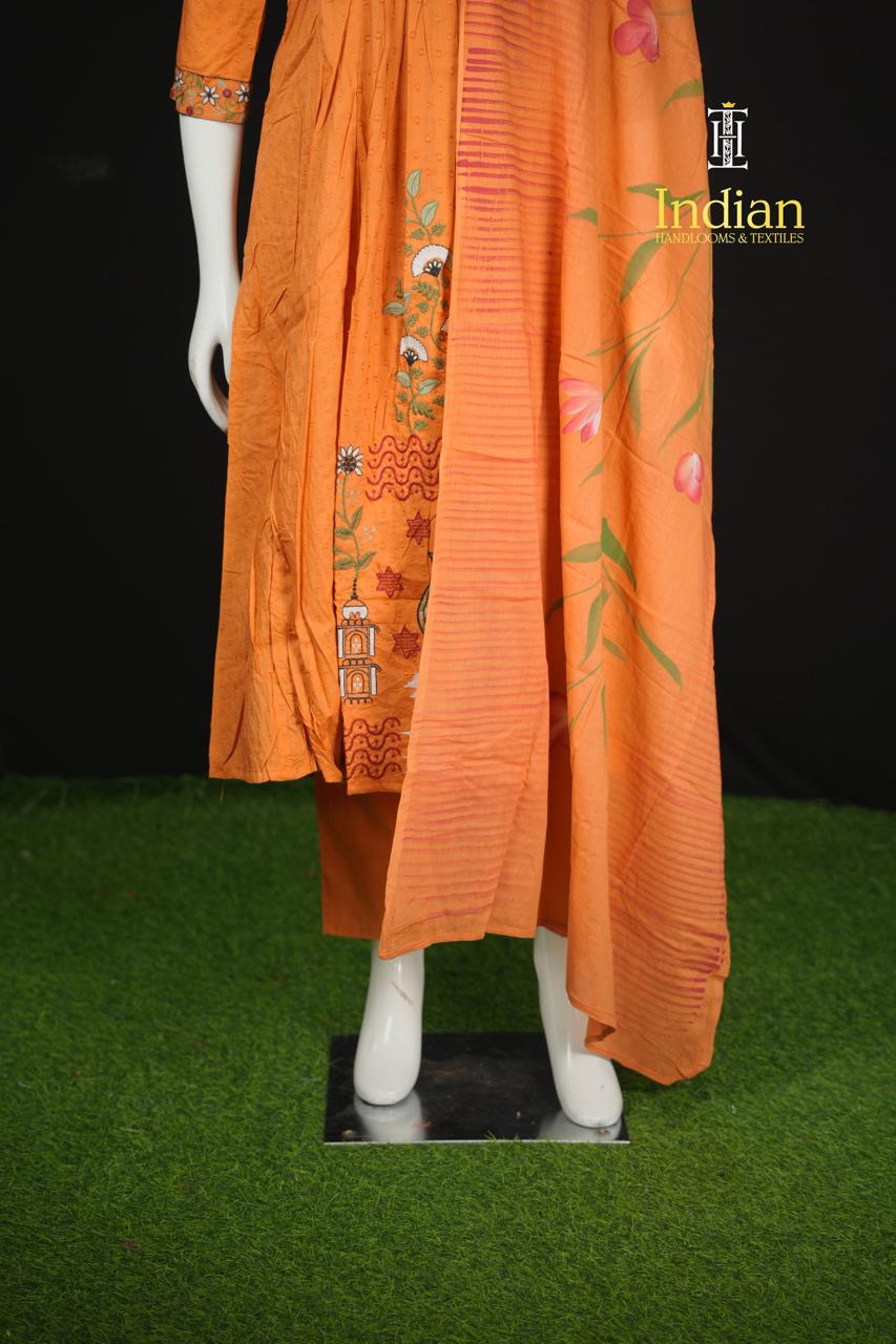 Designer Heavy Mul Cotton sets-Rust Orange