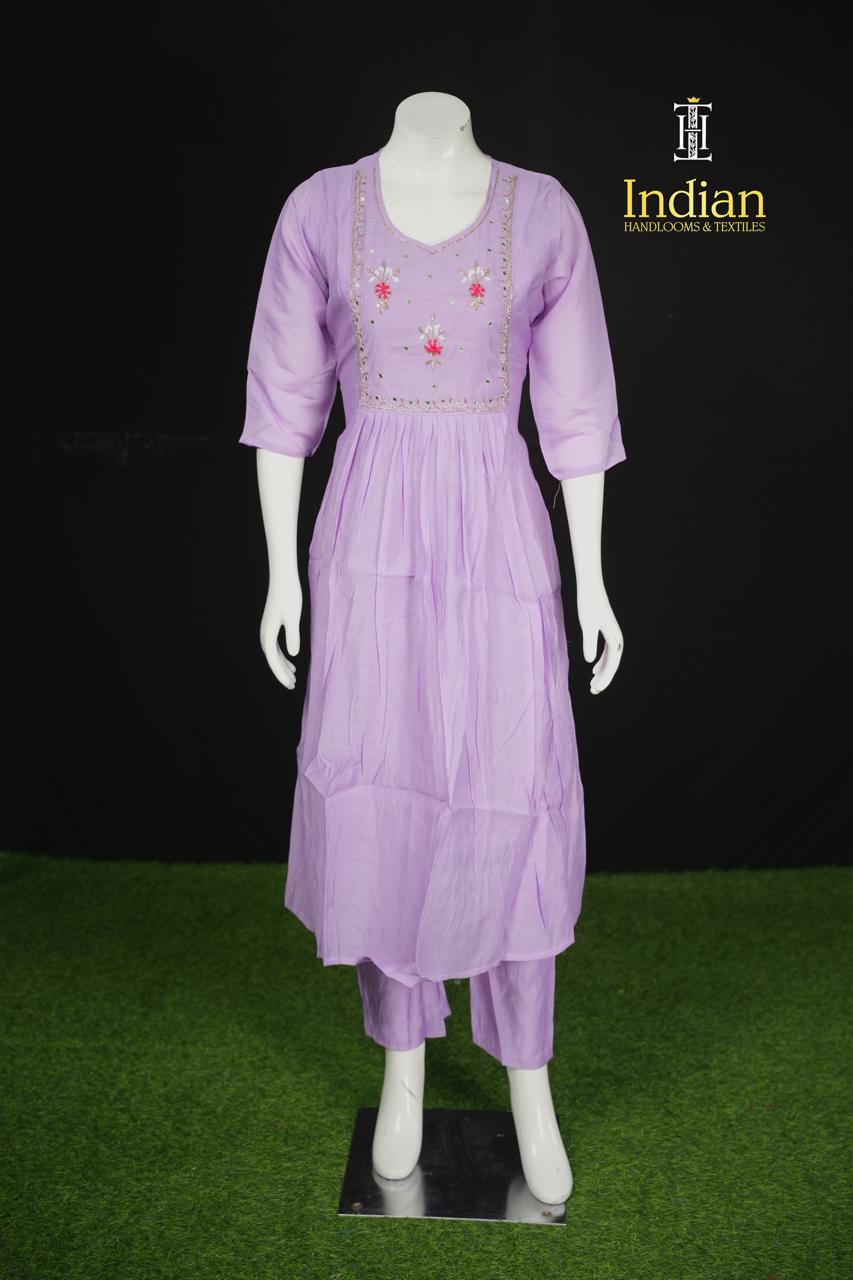 P.Designer Mul Chanderi Aline Cut 3Pc Sets - Lavender