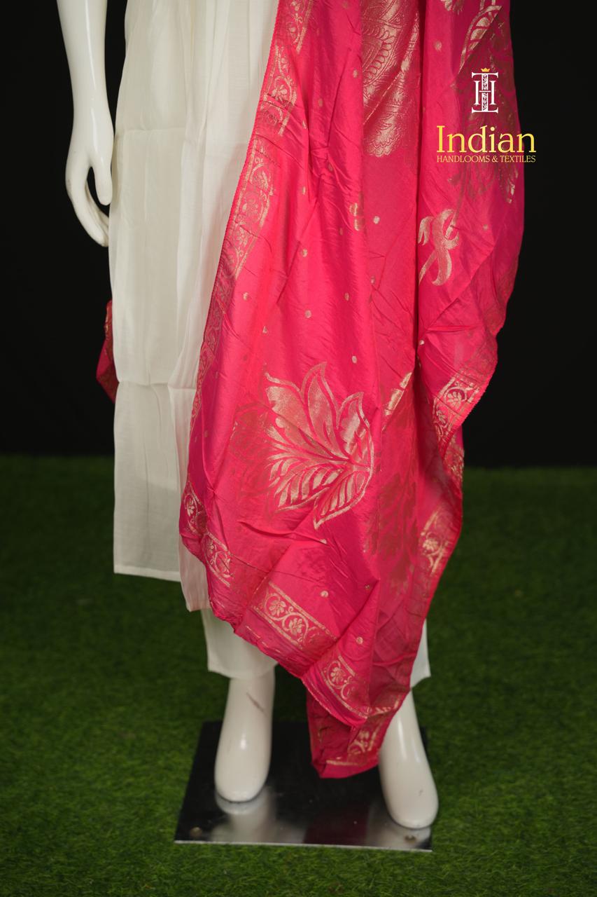 P.Designer Mul Chanderi Aline Cut 3Pc Sets -Half White