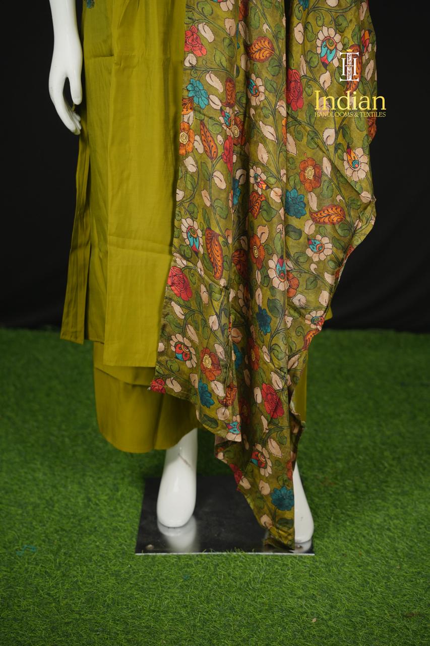 Designer Mul Chanderi Aline Cut 3Pc Sets-Green