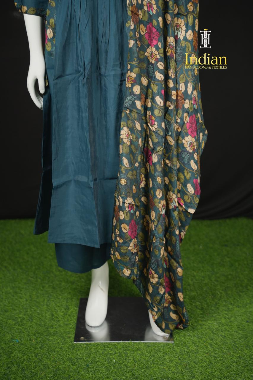 Designer Mul Chanderi Aline Cut 3Pc Sets-Blue