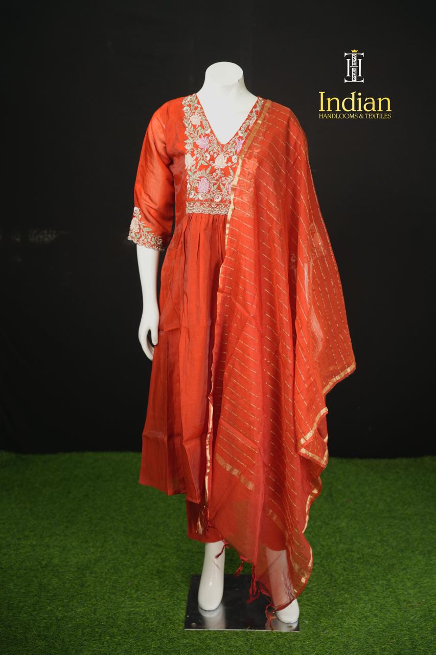 New Designer Mul Chanderi Sets-Orange
