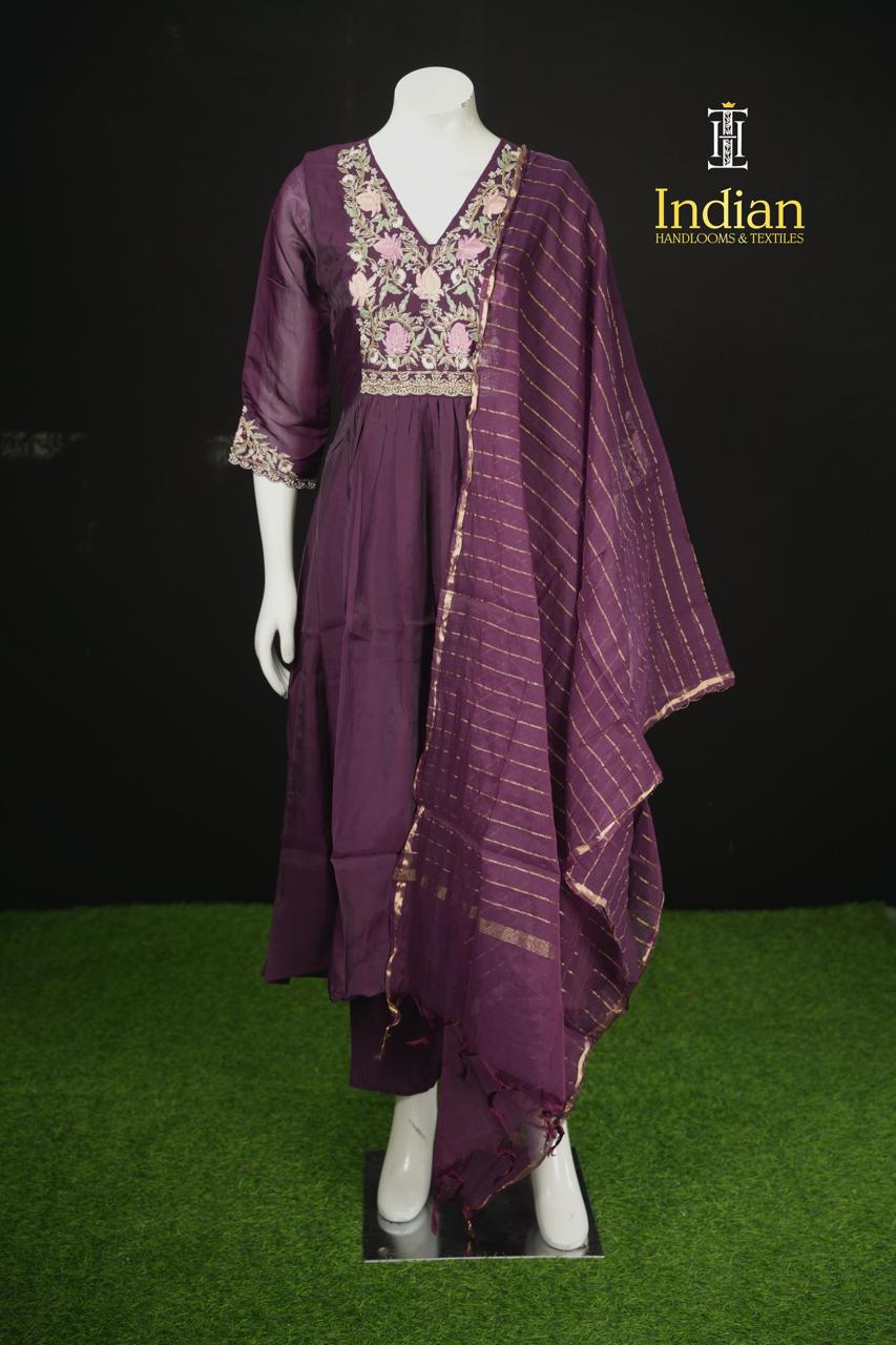 New Designer Mul Chanderi Sets-Dark Purple