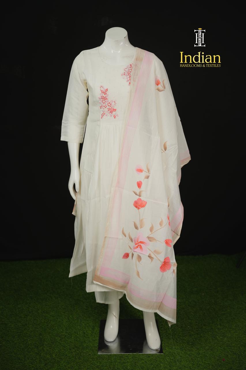 New Designer Mul Chanderi Sets-White