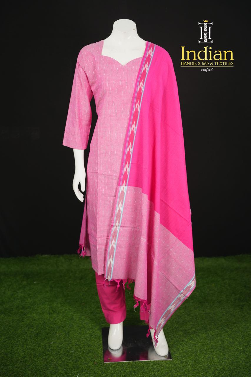 N Pure Ikkat Cotton Sets-Baby Pink And D Pink