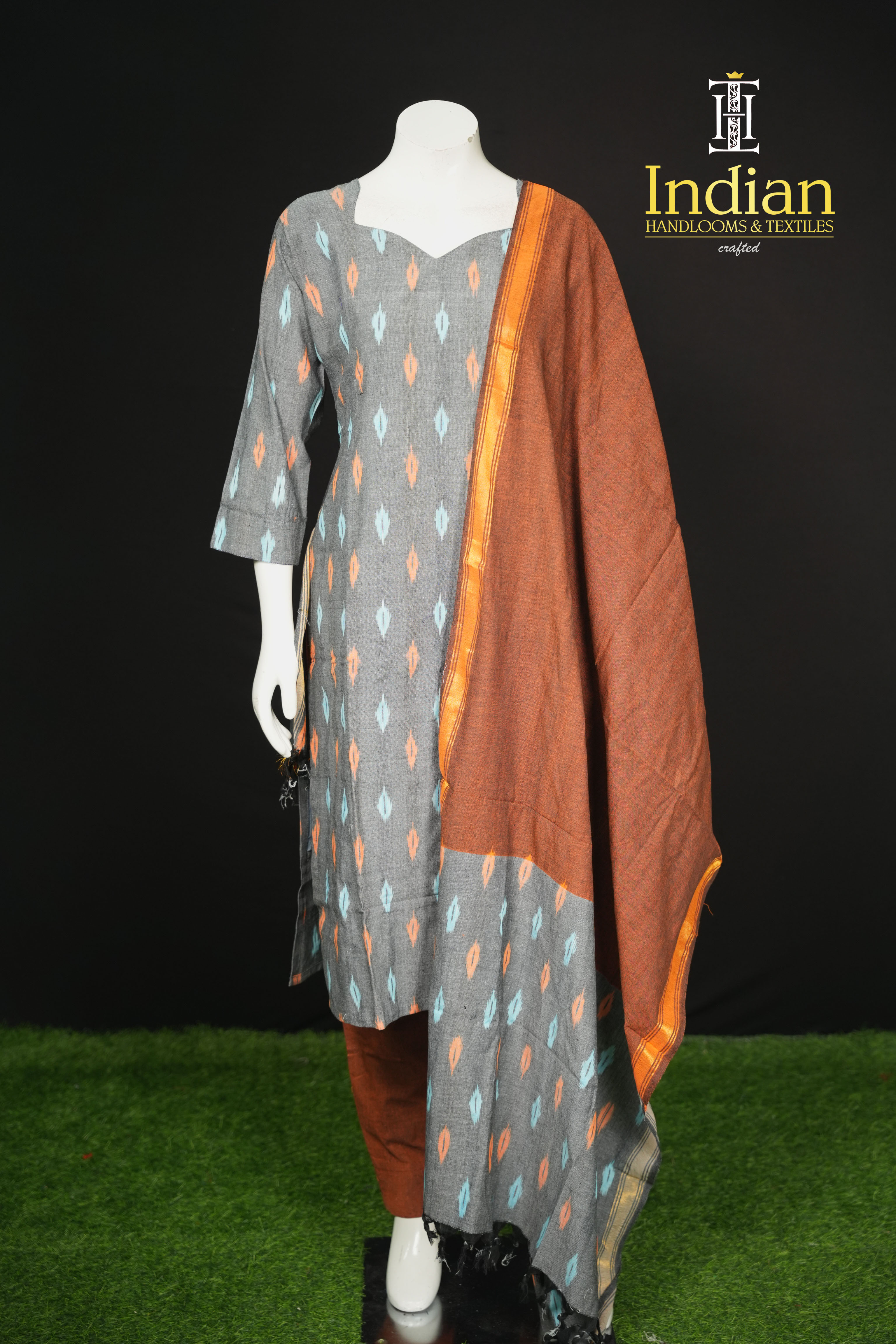 N Pure Ikkat Cotton Sets- Grey &amp; Brown