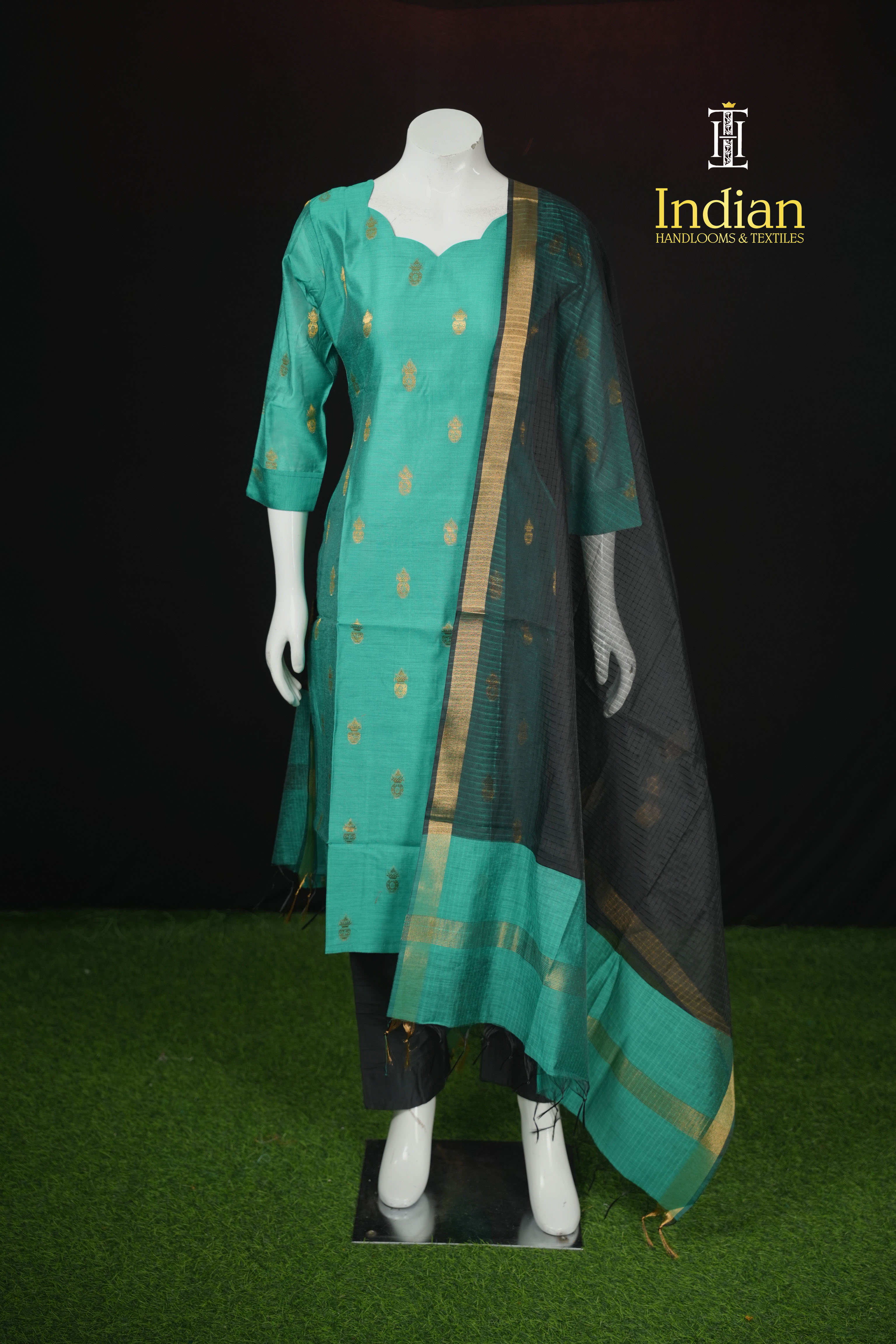 H.Premium Banaras Silk Set-Sea Green 1
