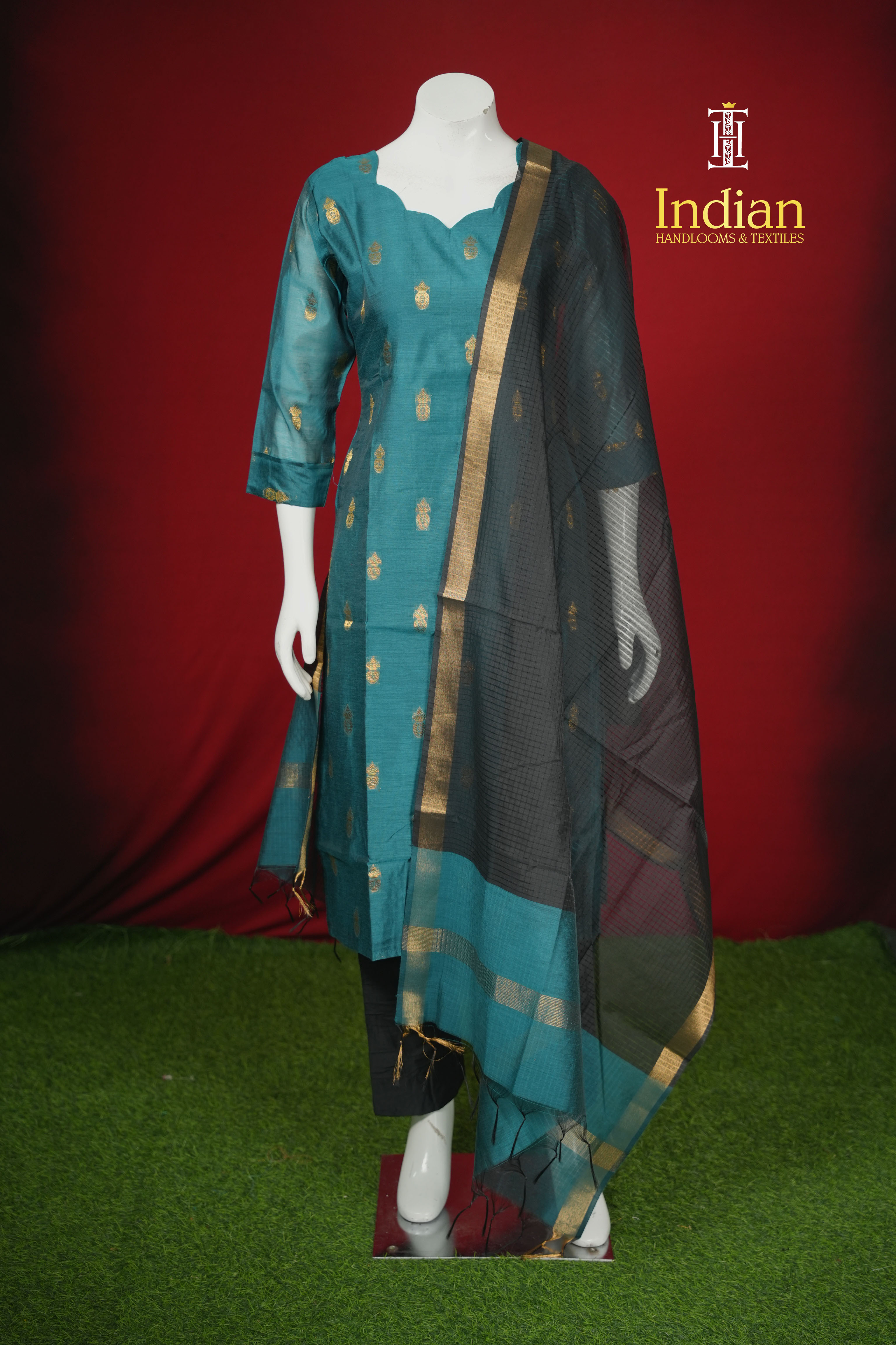 H.Premium Banaras Silk Set-Peacock Blue 1